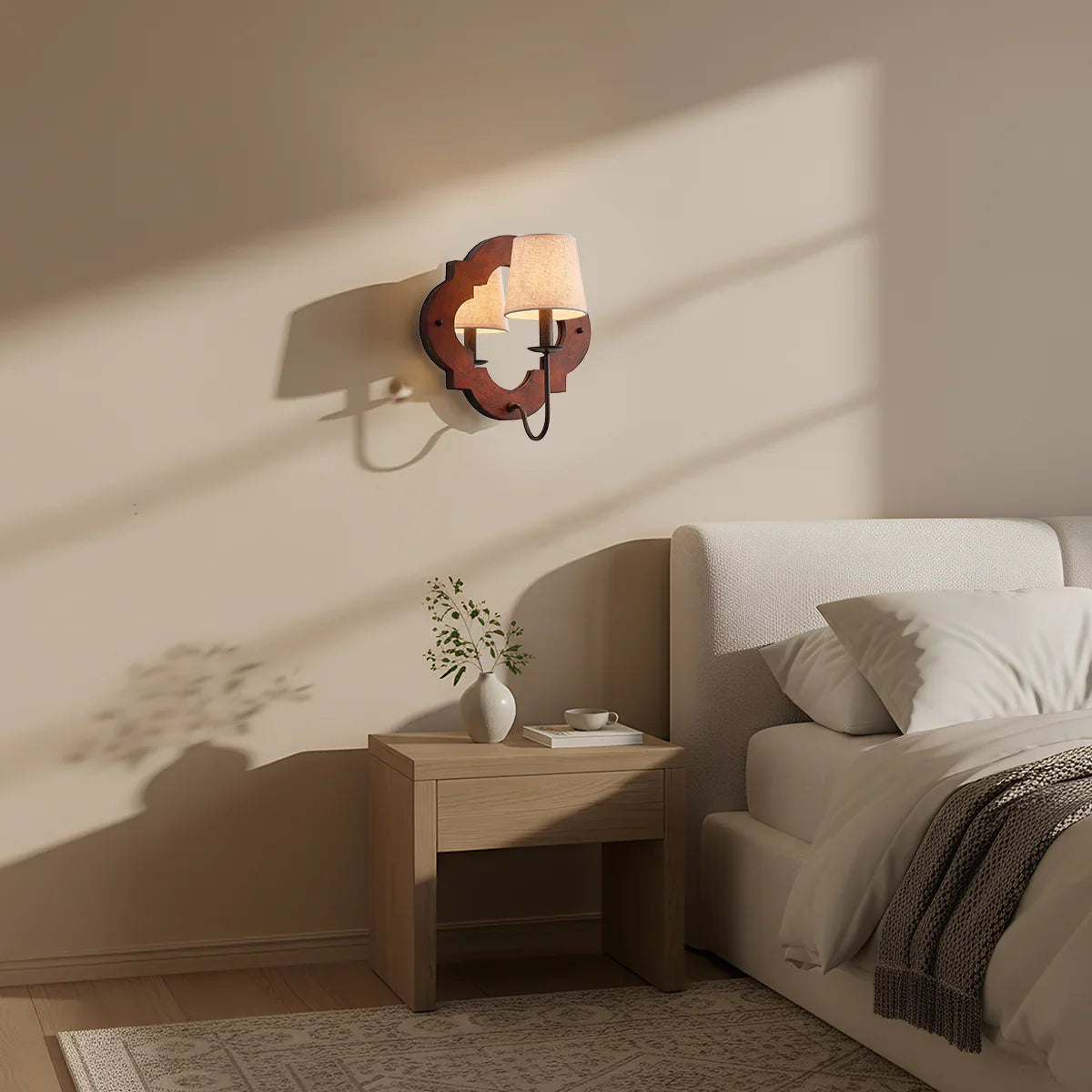 1-Light Rustic Iron Wood Wall Sconce Lighting