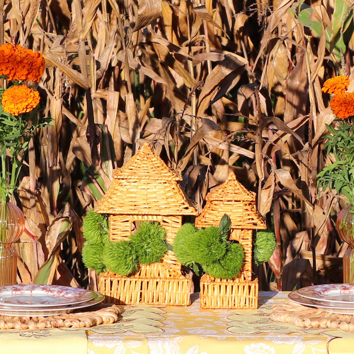 10 (+1 Free Bonus) Small Natural Rattan Pagodas – Handmade-Other Table Decoration-Parc Decor