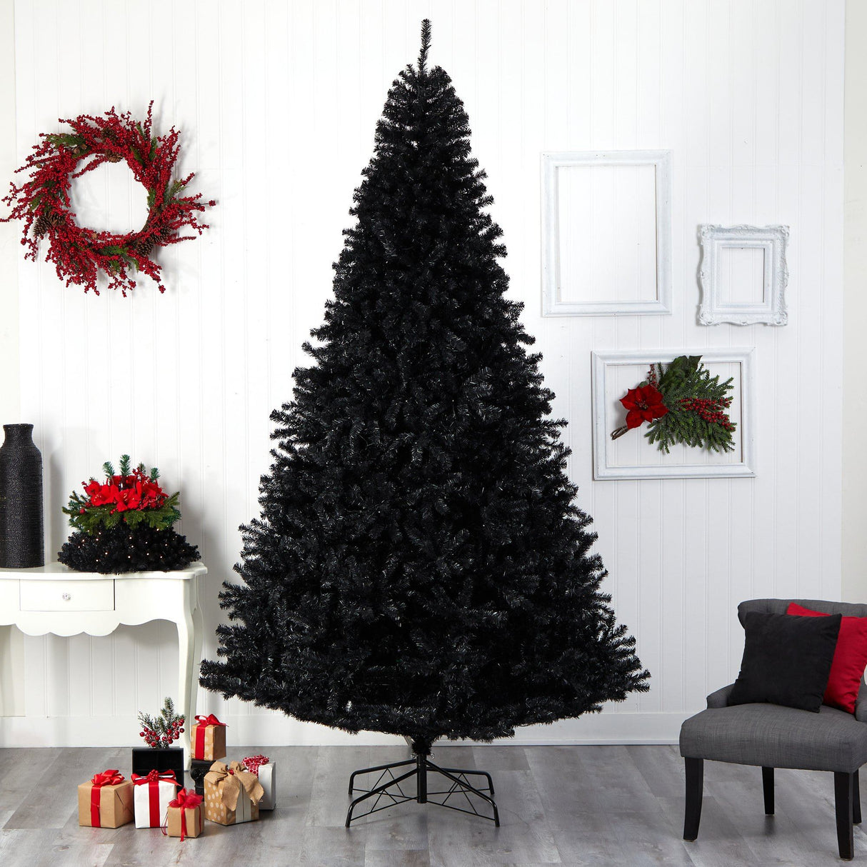 10’ Black Artificial Christmas Tree with 950 Clear LED Lights and 3056 Tips-Christmas Tree-Parc Decor