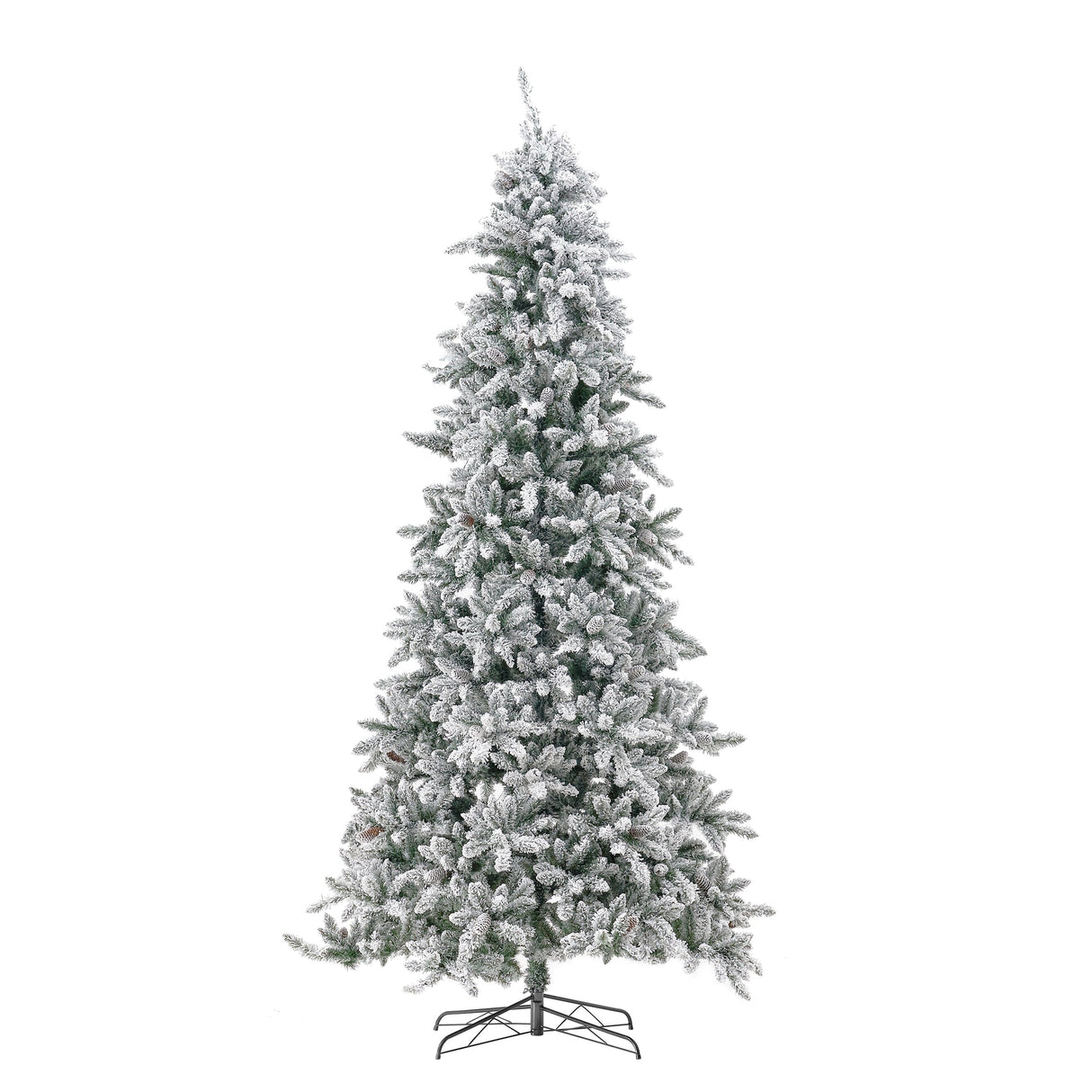 10’ Flocked Livingston Fir Artificial Christmas Tree with Pine Cones, 750 Clear Warm LED Lights and 2424 Bendable Branches-Christmas Tree-Parc Decor