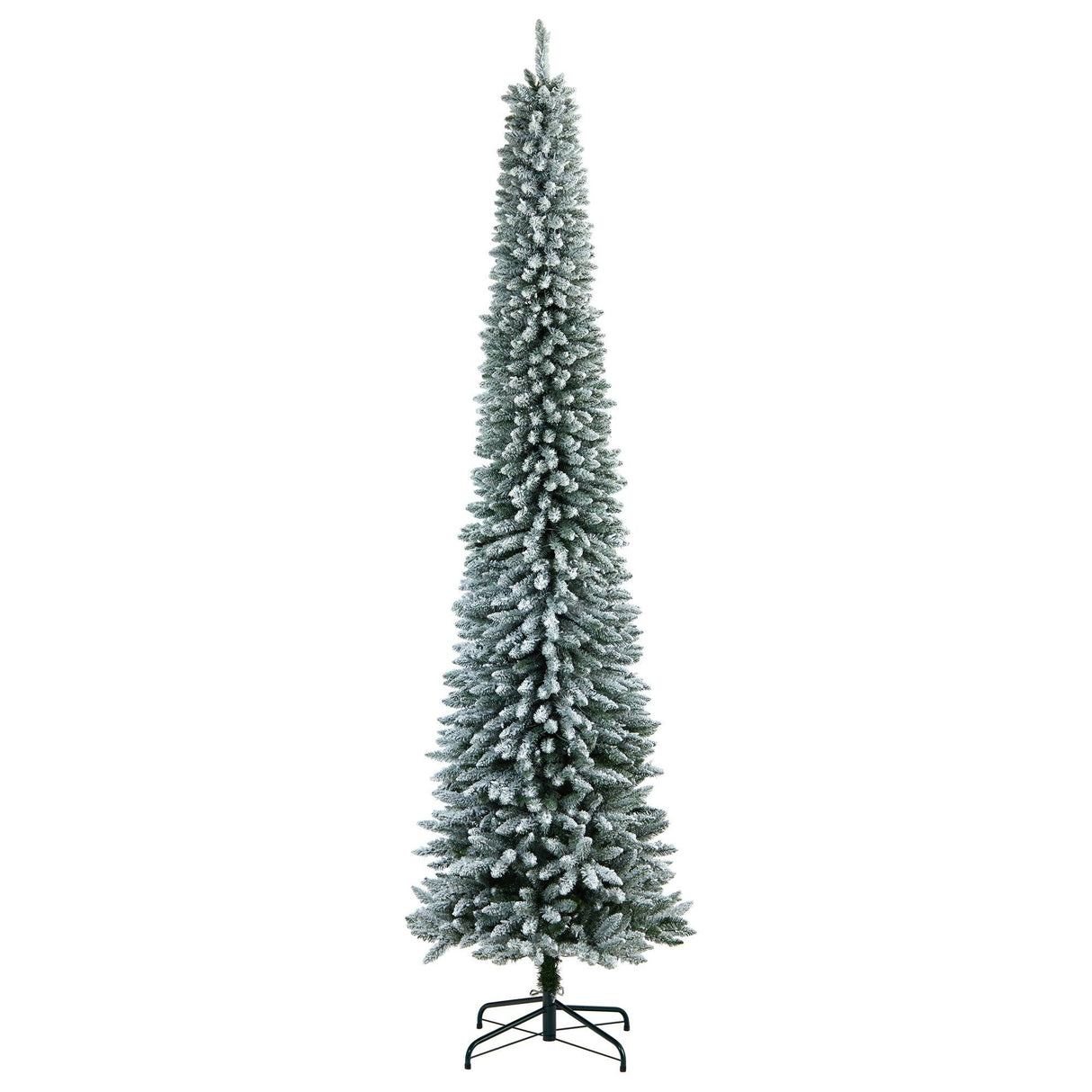 10’ Flocked Pencil Artificial Christmas Tree with 700 Clear Lights and 1145 Bendable Branches-Christmas Tree-Parc Decor