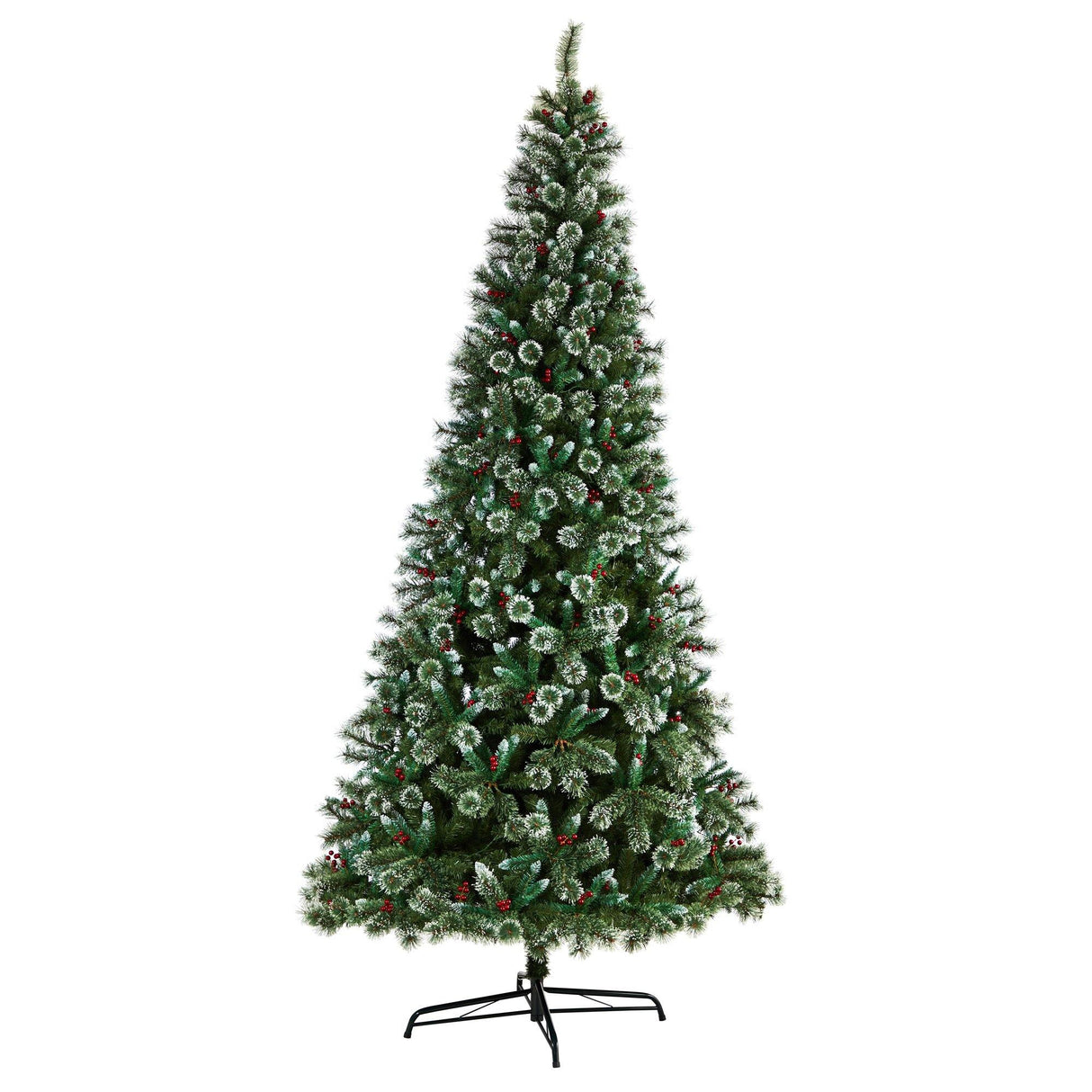 10’ Frosted Swiss Pine Artificial Christmas Tree with 850 Clear LED Lights and Berries-Christmas Tree-Parc Decor