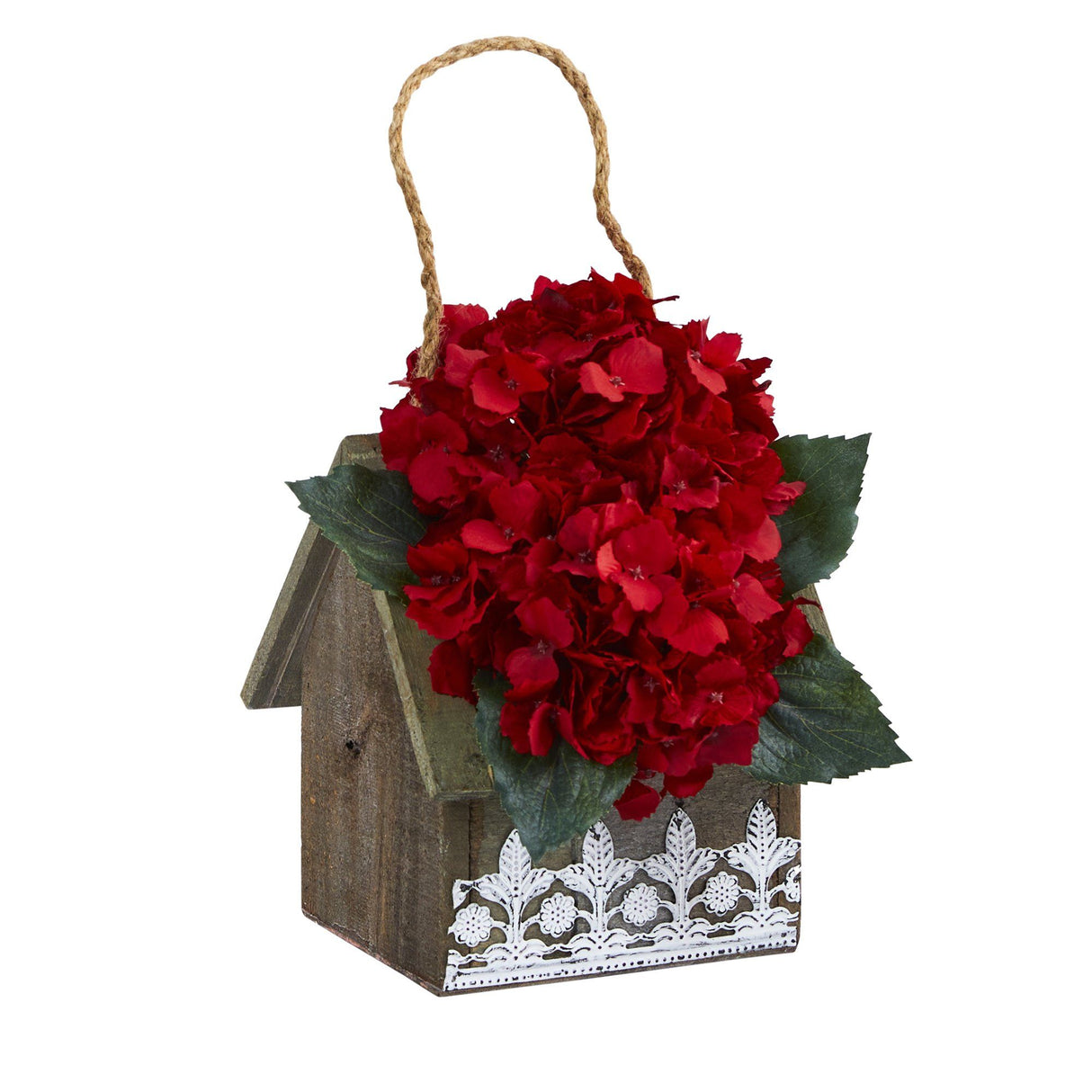 10” Hydrangea Artificial Arrangement in Hanging Floral Design House Planter-Plant-Parc Decor