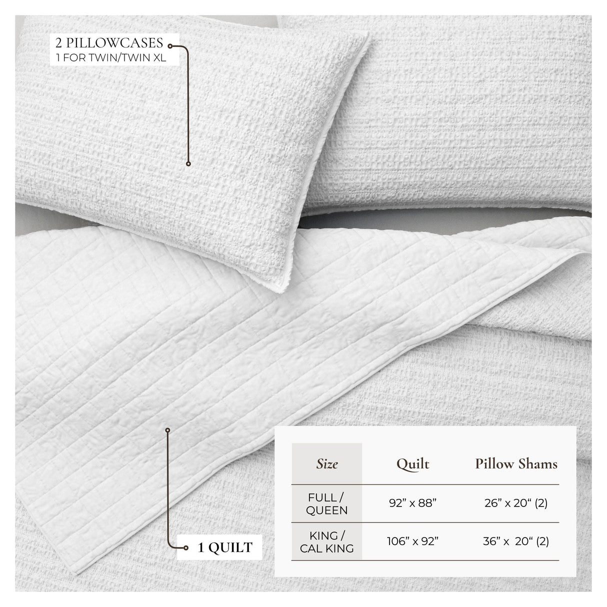 100% Cotton Honeycomb Waffle Garment Washed Quilt Set - Genevieve Collection