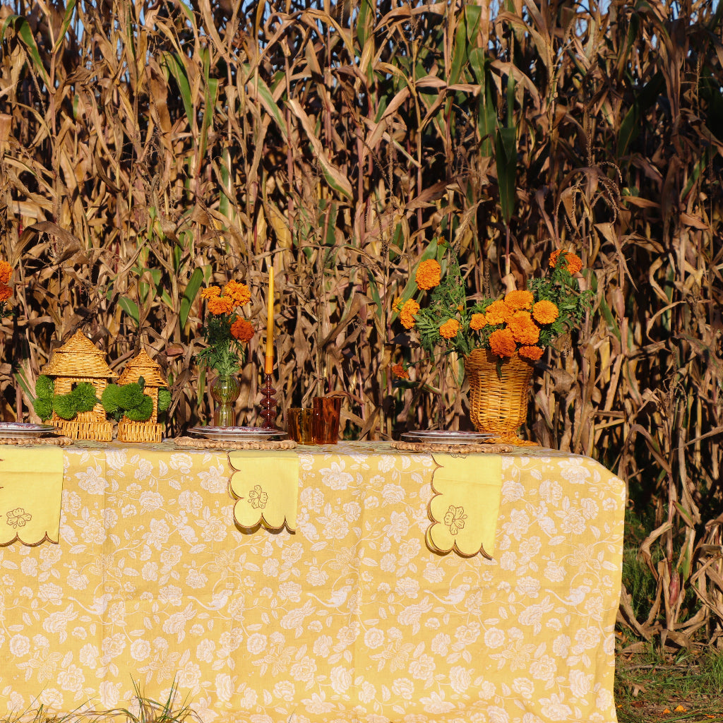 100% Premium Linen - Marigold Flora Parlour Tablecloth