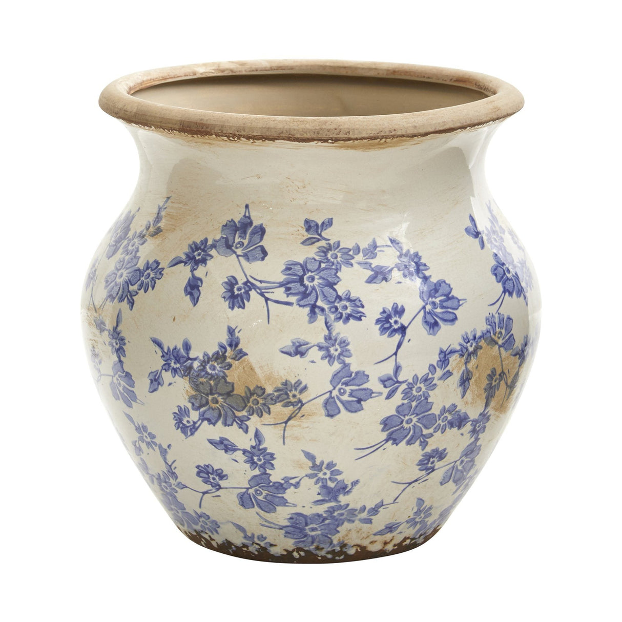 10.5” Tuscan Ceramic Blue Scroll Urn Vase-Vase-Parc Decor