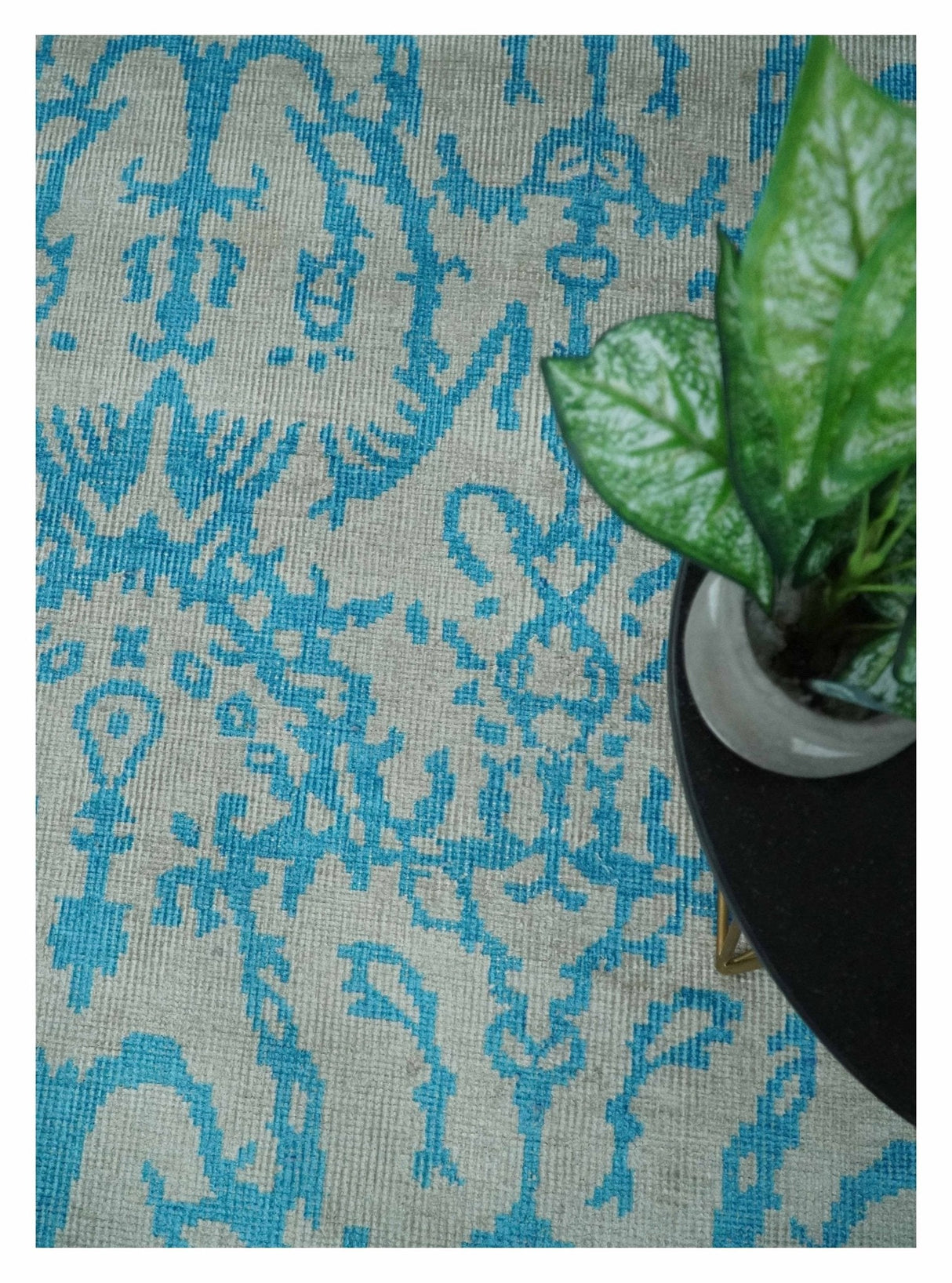 10x14 Hand Knotted Beige and Blue Modern Contemporary Bamboo Silk Area Rug