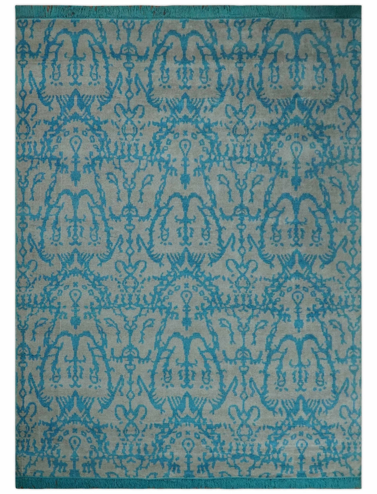10x14 Hand Knotted Beige and Blue Modern Contemporary Bamboo Silk Area Rug
