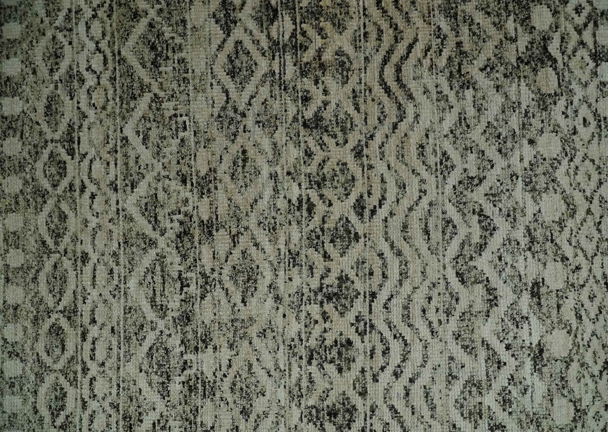 10x14 Hand Knotted Ivory and Black Modern Contemporary Southwestern Recycled Silk Area Rug