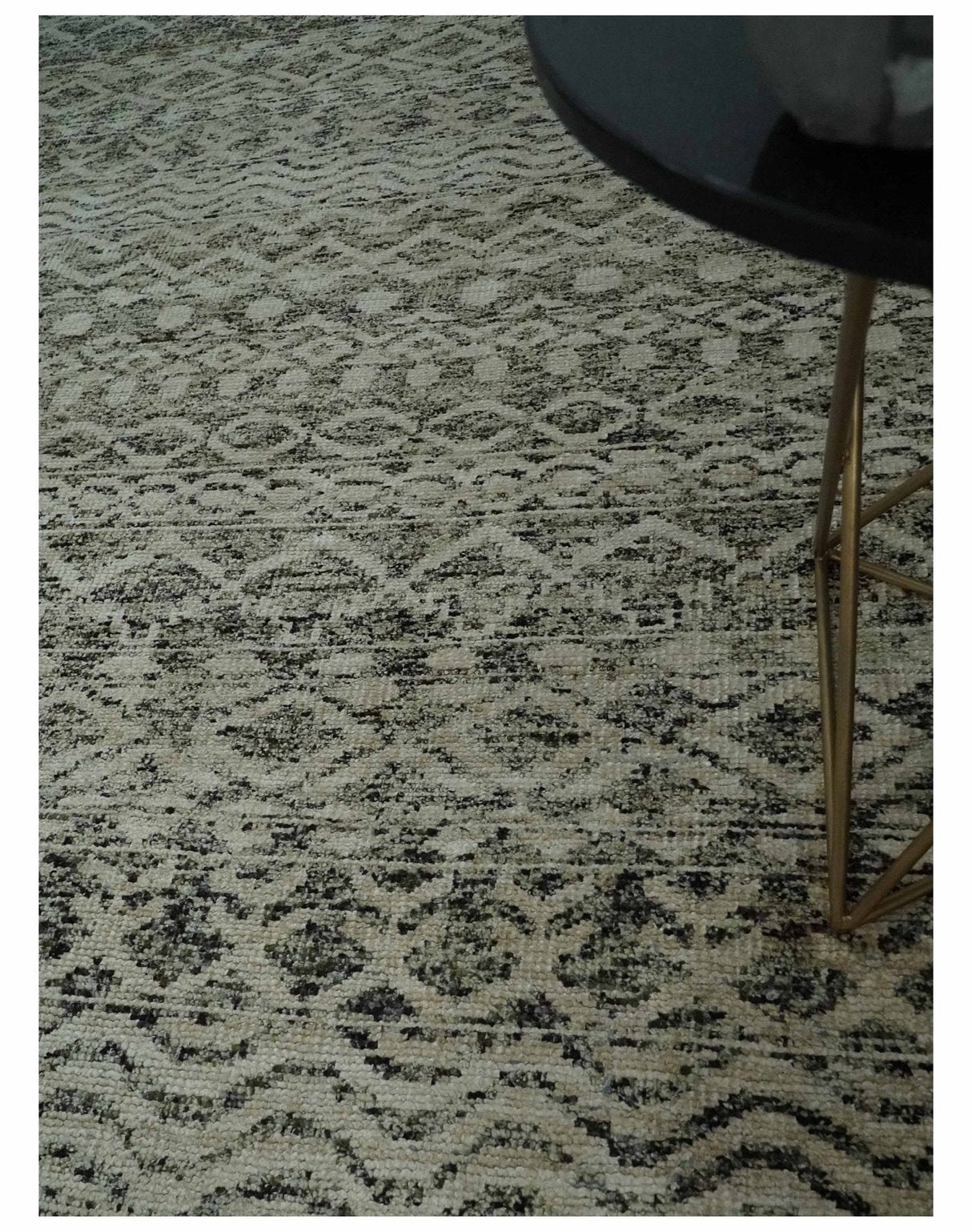 10x14 Hand Knotted Ivory and Black Modern Contemporary Southwestern Recycled Silk Area Rug