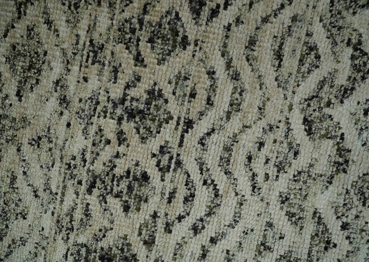 10x14 Hand Knotted Ivory and Black Modern Contemporary Southwestern Recycled Silk Area Rug