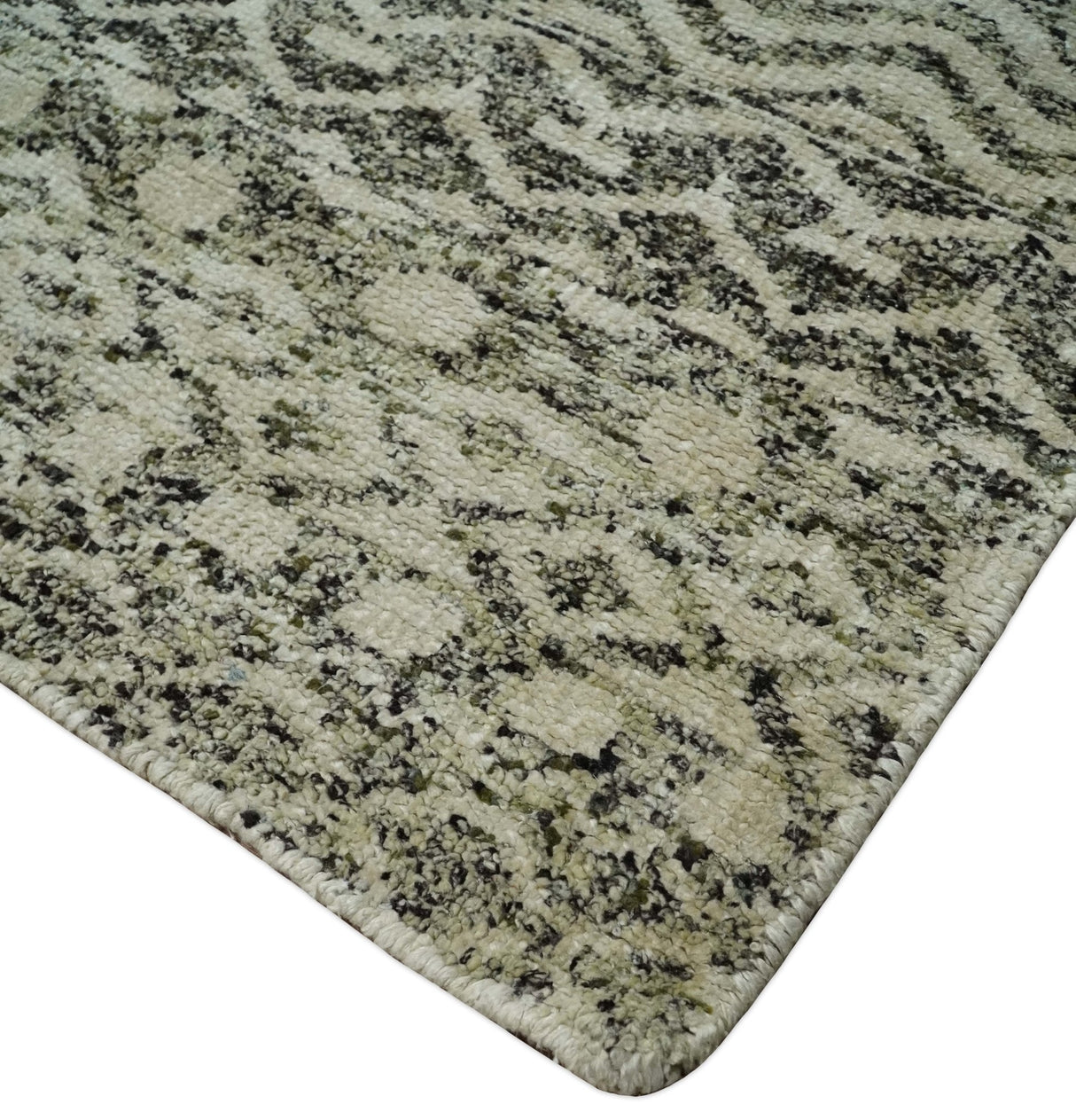 10x14 Hand Knotted Ivory and Black Modern Contemporary Southwestern Recycled Silk Area Rug
