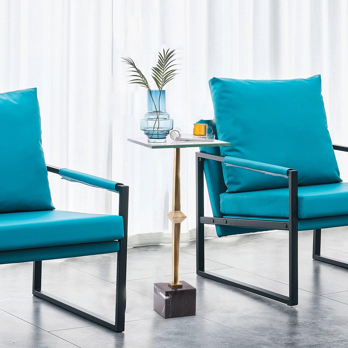 11" Square Side Table with Marble Base-Parc Decor