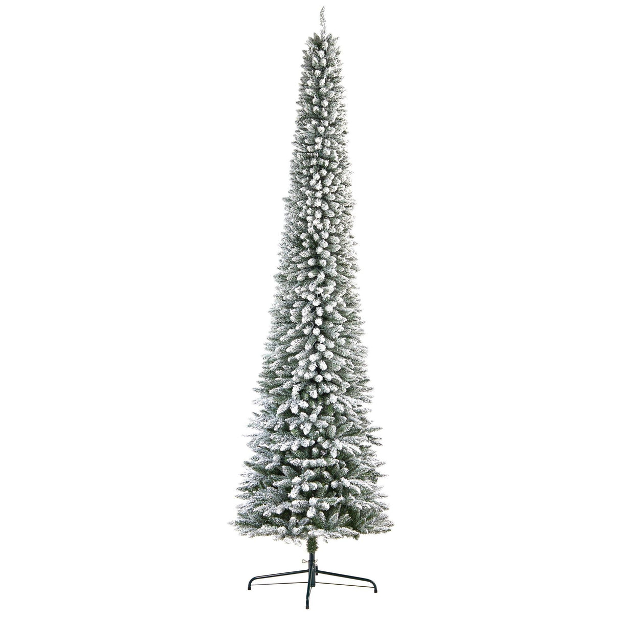 11’ Flocked Pencil Artificial Christmas Tree with 850 Clear Lights and 1435 Bendable Branches-Christmas Tree-Parc Decor