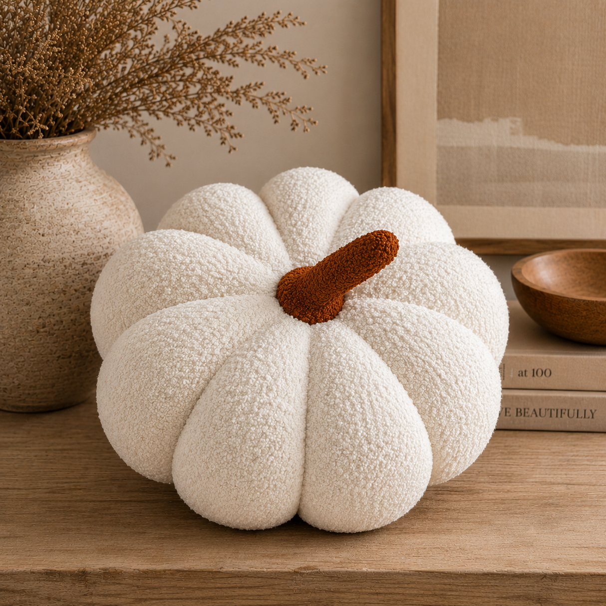 11” Jumbo Sherpa Ivory Pumpkin Pillow