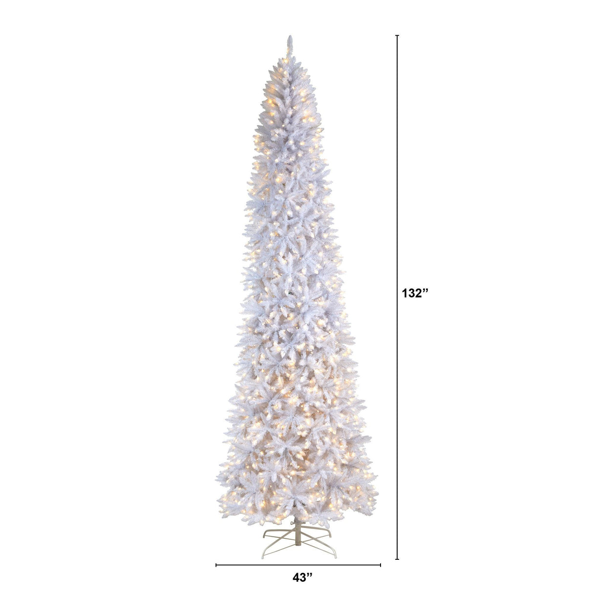 11’ Slim White Artificial Christmas Tree with 950 Warm White LED Lights and 2836 Bendable Branches-Christmas Tree-Parc Decor