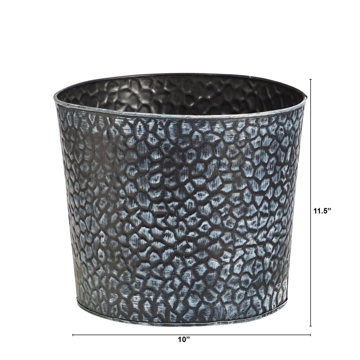 11.5” Embossed Tin Bucket with Pebble Pattern-Planter-Parc Decor