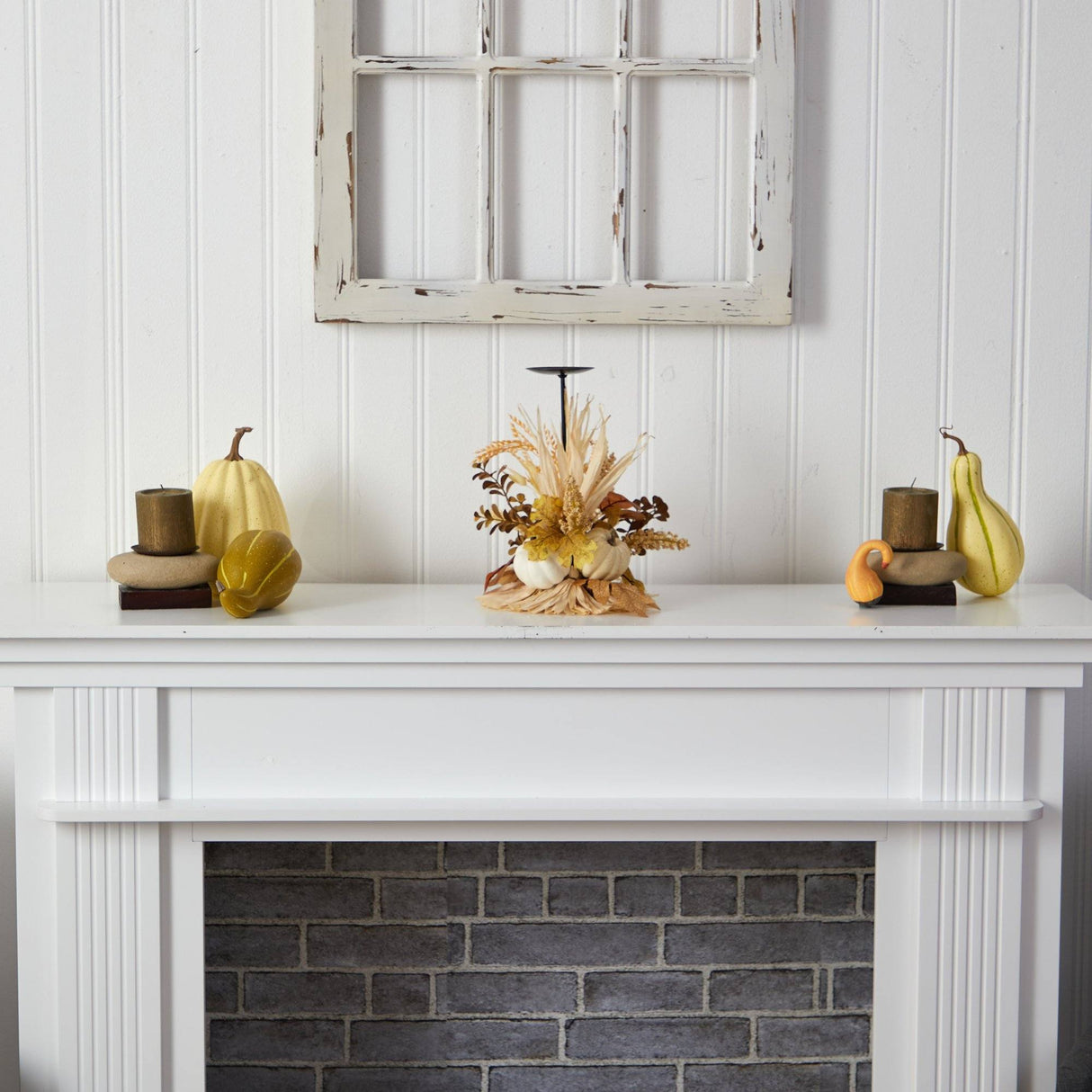 12” Autumn Harvest and Pumpkin Fall Candle Holder-Candelabrum-Parc Decor