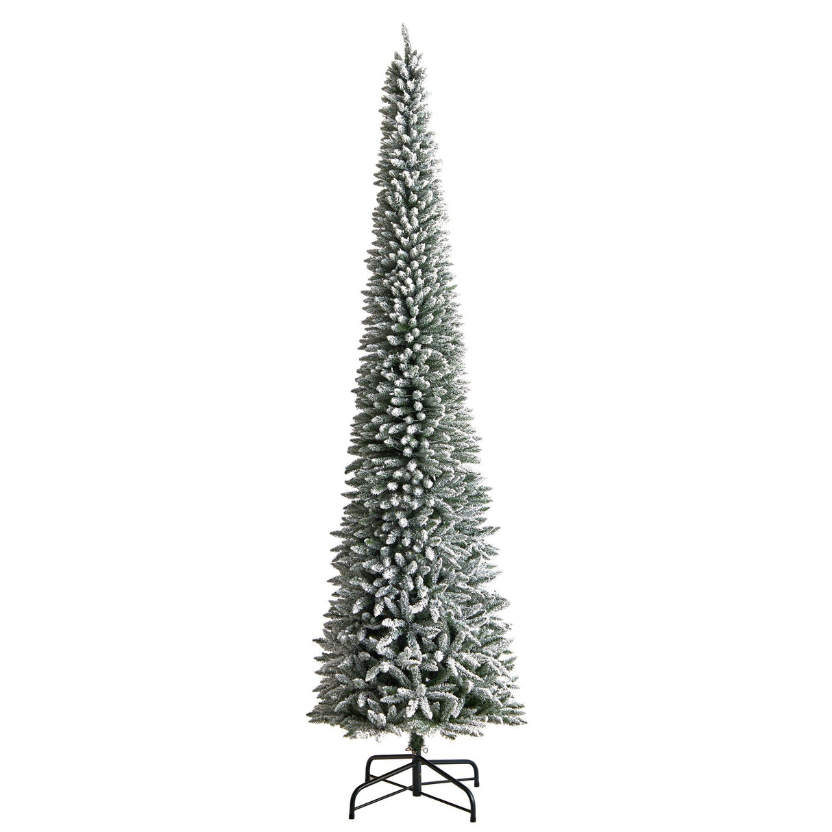 12’ Flocked Pencil Artificial Christmas Tree with 1000 Clear Lights and 1819 Bendable Branches-Christmas Tree-Parc Decor
