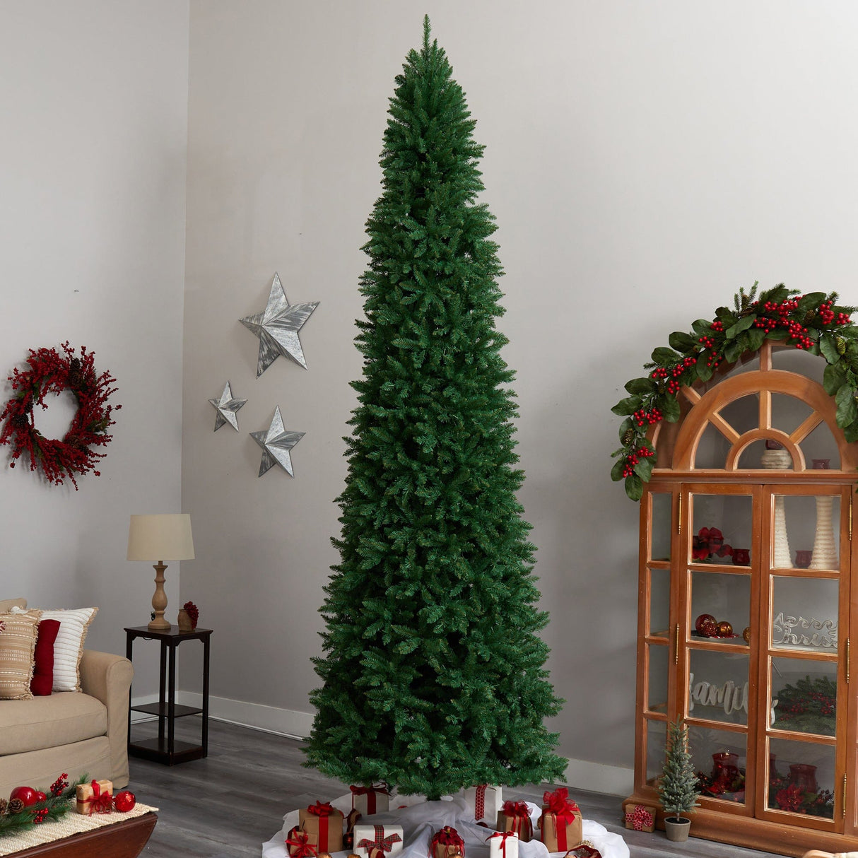 12’ Slim Green Mountain Pine Artificial Christmas Tree with 3235 Bendable Branches-Christmas Tree-Parc Decor