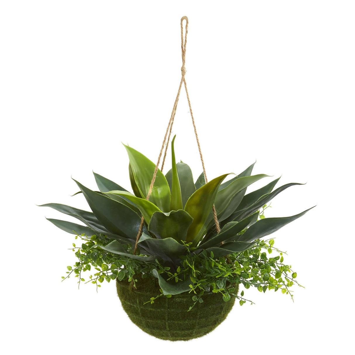 13" Agave and Maiden Hair Artificial Plant in Hanging Basket (Indoor + Outdoor)"-Parc Decor