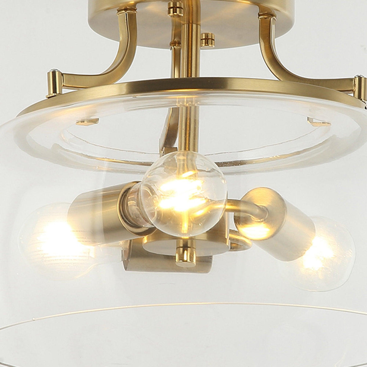 13 Inch 3-Light Brass Gold Semi-Flush Mount Ceiling Light Fixture with Clear Glass Shade-吸顶灯具-Parc Decor