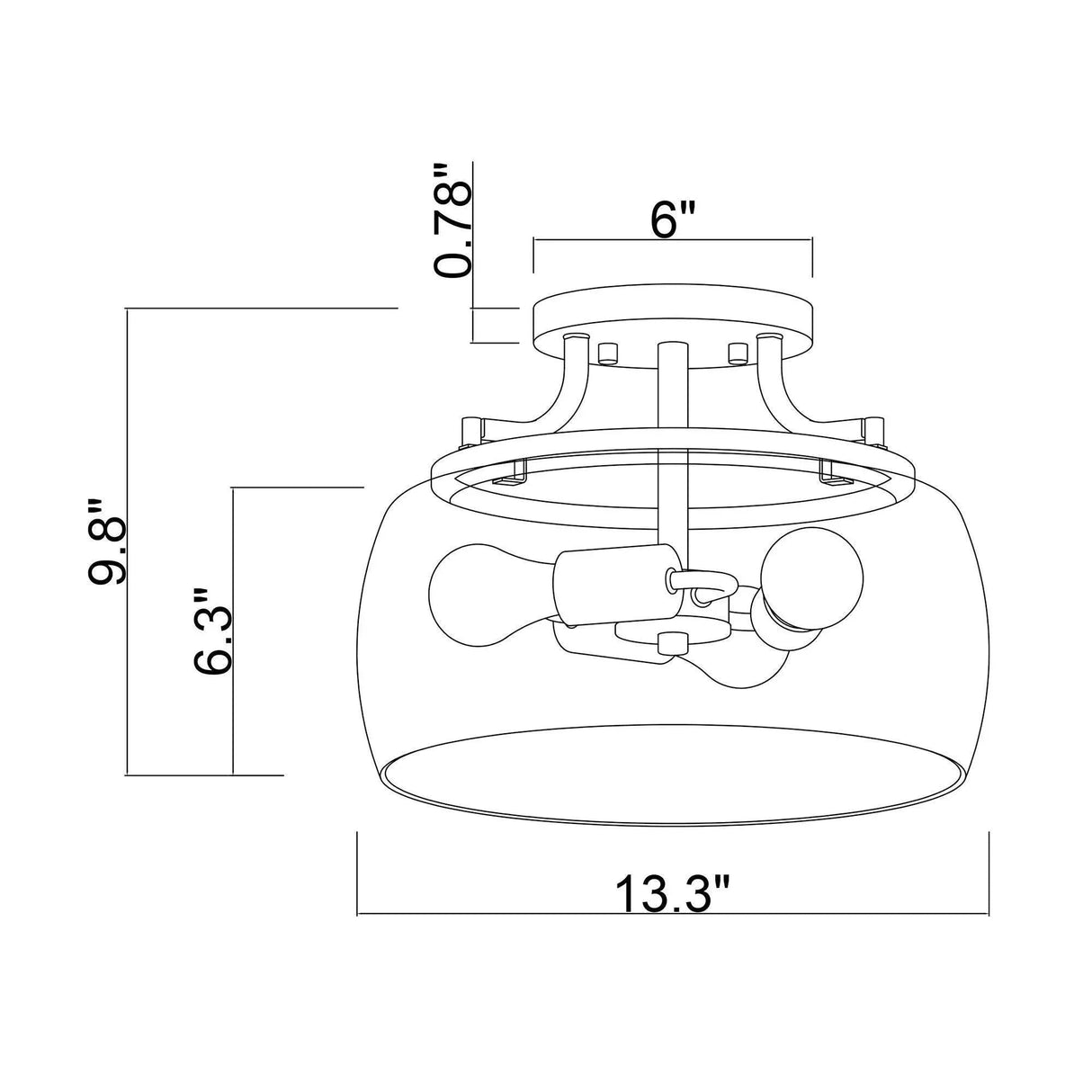 13 Inch 3-Light Brass Gold Semi-Flush Mount Ceiling Light Fixture with Clear Glass Shade-吸顶灯具-Parc Decor