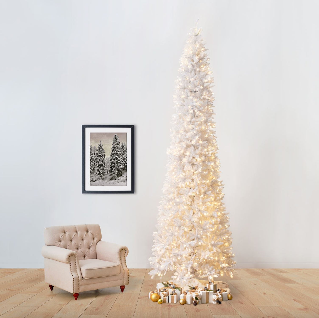 13’ Slim White Artificial Christmas Tree with 1350 Warm White LED Lights and 3924 Bendable Branches-Christmas Tree-Parc Decor