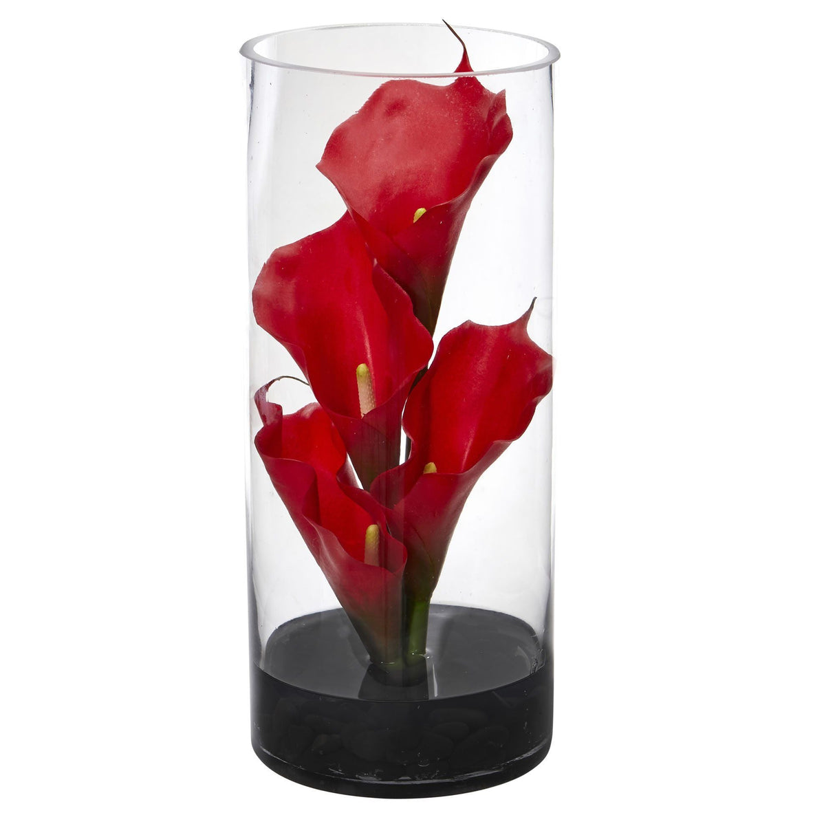 14” Calla Lily Artificial Arrangement in Cylinder Glass-Parc Decor