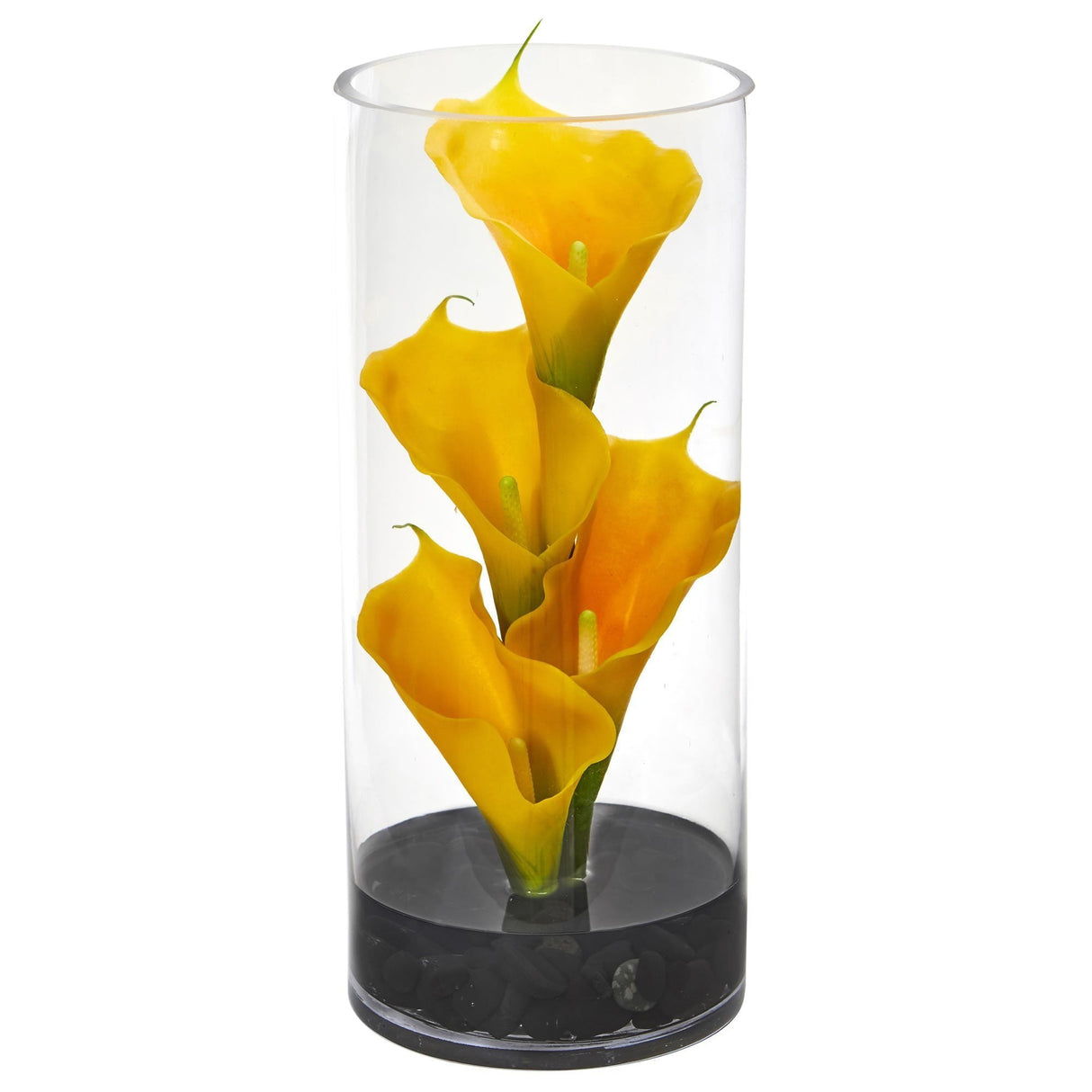 14” Calla Lily Artificial Arrangement in Cylinder Glass-Parc Decor