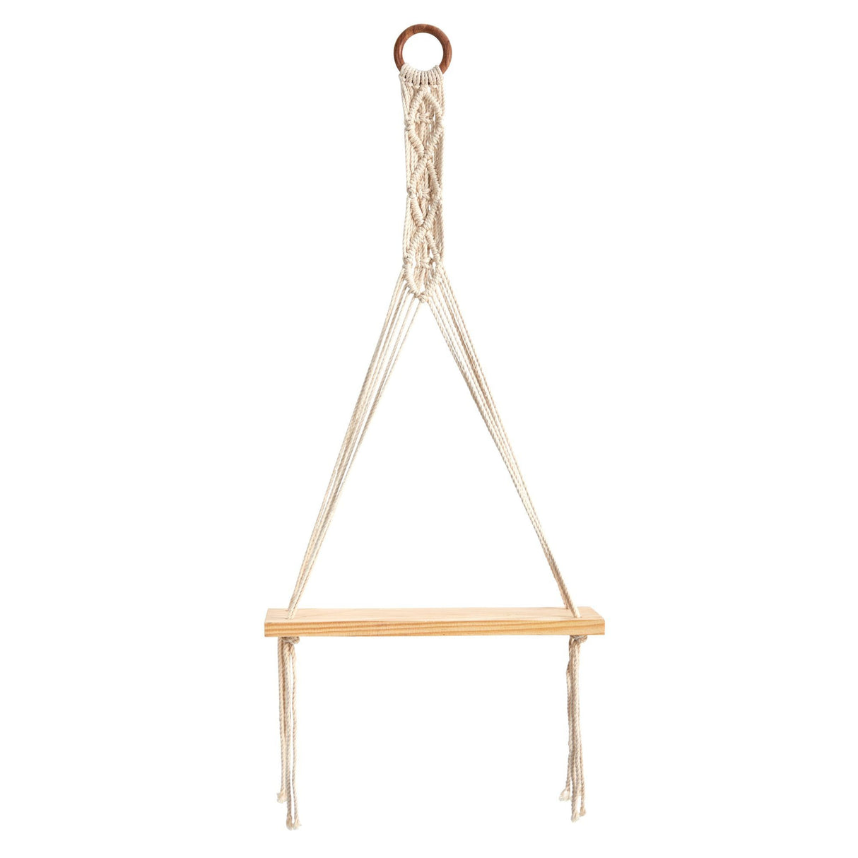 14” x 24” Handmade Macrame Wall Hanging with Wooden Shelf-Wall Decor-Parc Decor