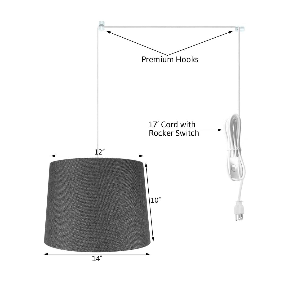14"W 2 Light Swag Plug-In Pendant Granite Gray Burlap with Diffuser White Cord