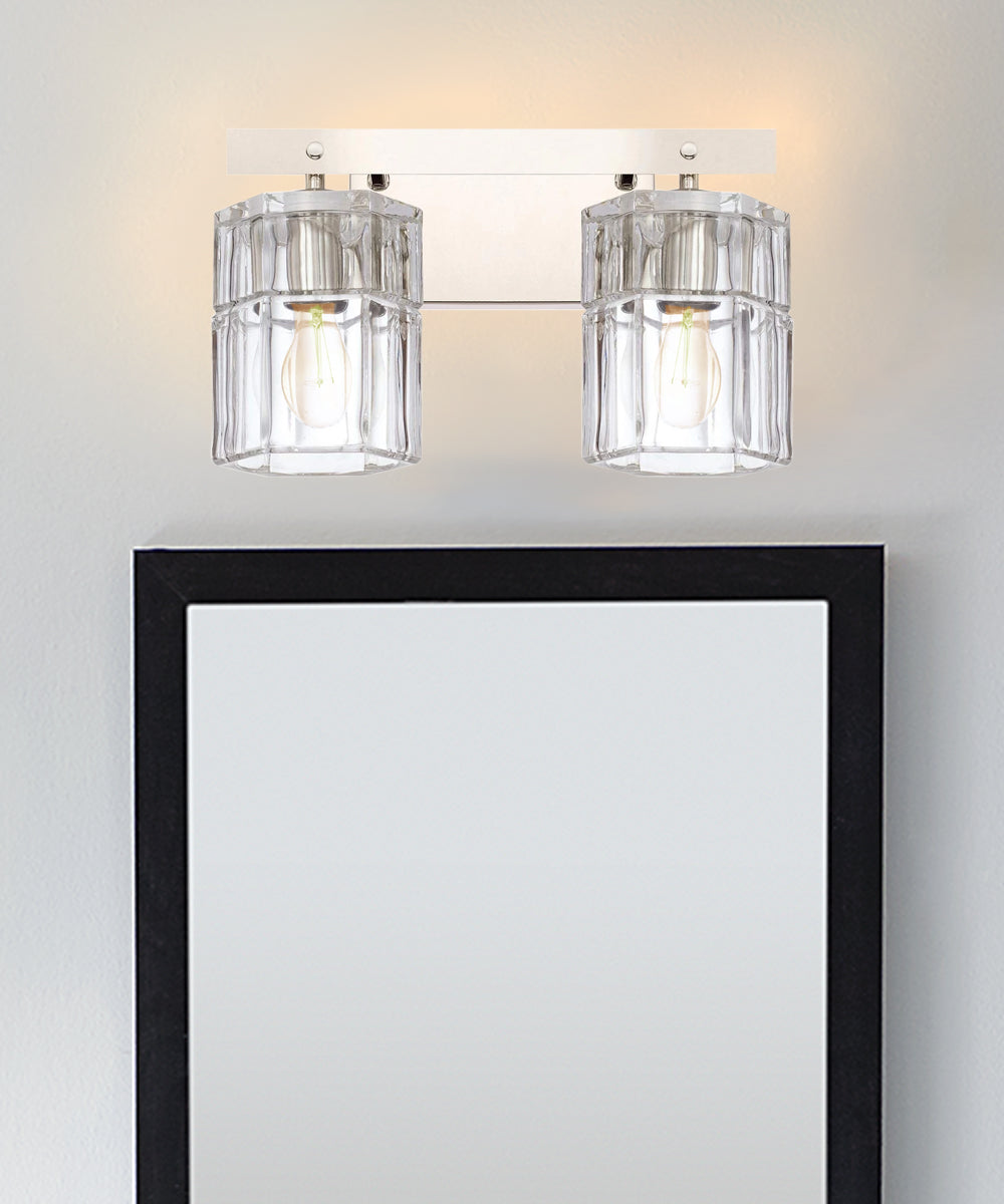 14"W Sloane 2-Light Vanity Polished Nickel with Clear Grooved Glass-Bath Light-Parc Decor