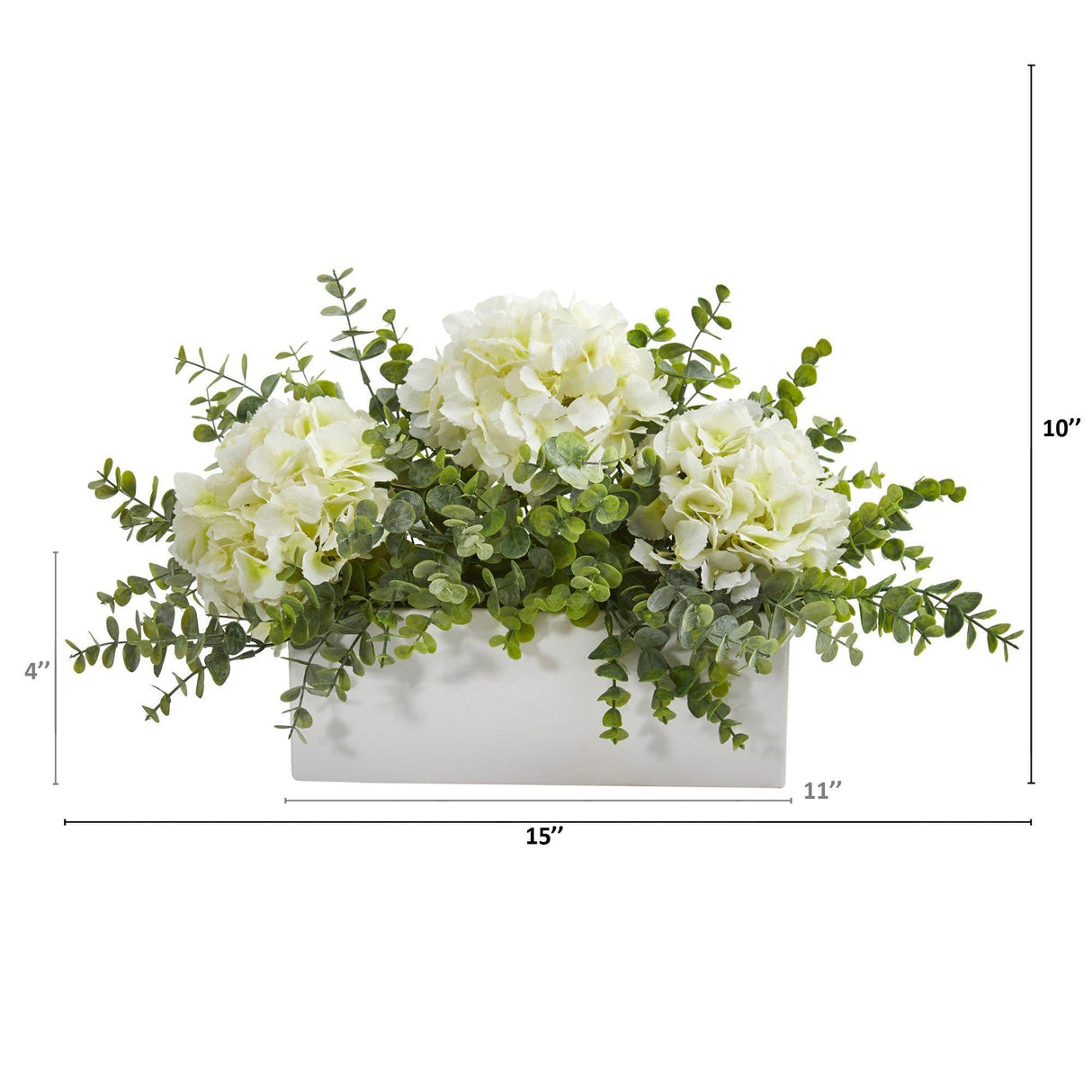 15” Hydrangea and Eucalyptus Artificial Arrangement in White Vase-Parc Decor