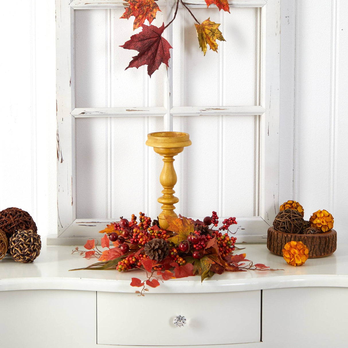 15” Harvest Fall Artificial Candelabrum Arrangement-Candelabrum-Parc Decor