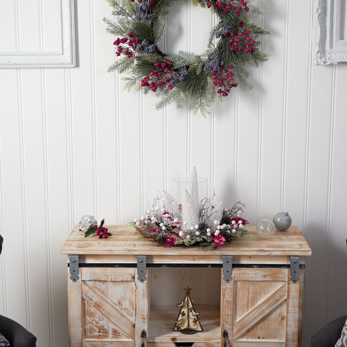 15” Holiday Lighted Forest Candle Holder Table Christmas Artificial Arrangement-Arrangement-Parc Decor