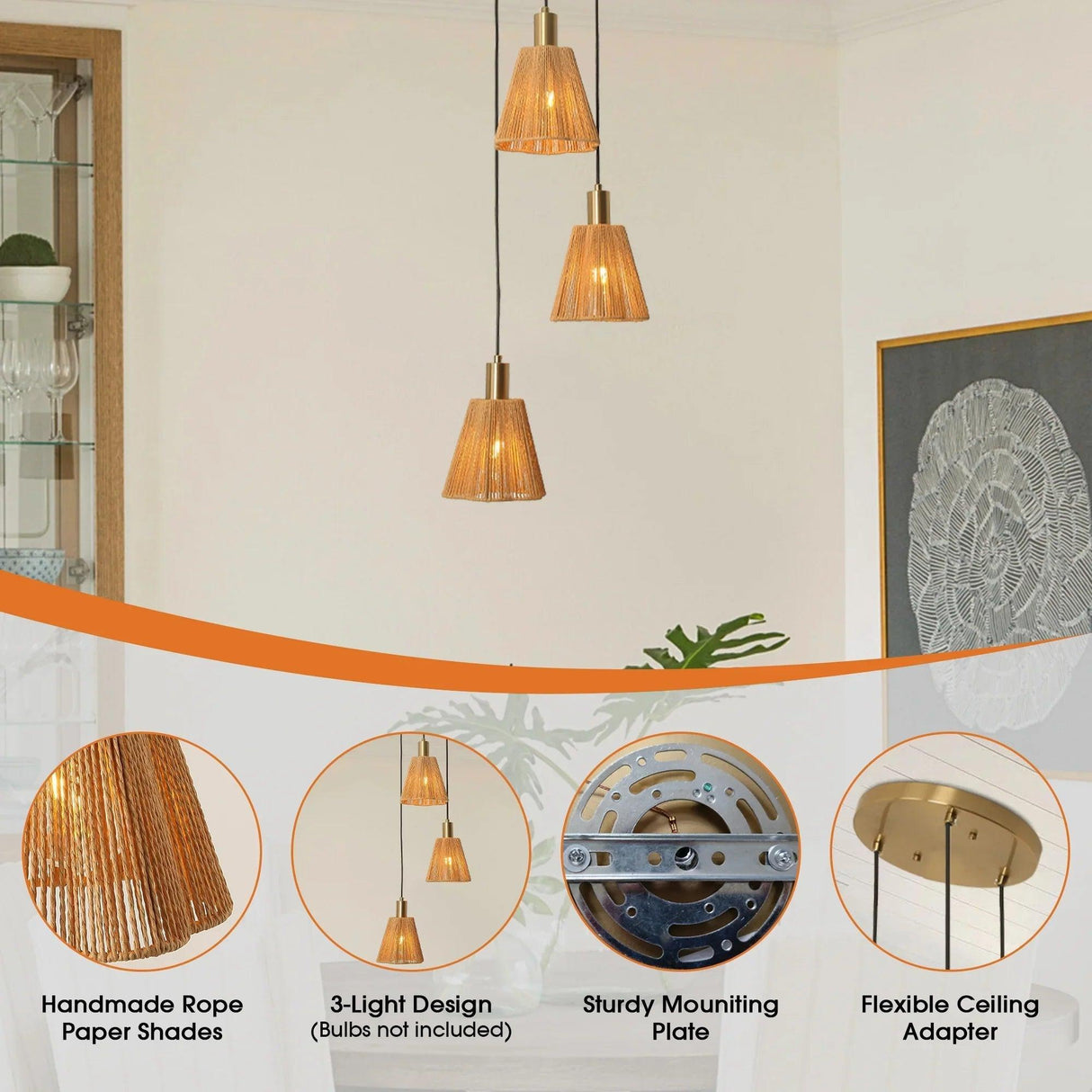 15 Inch Merle 3-Light Island Pendant Light