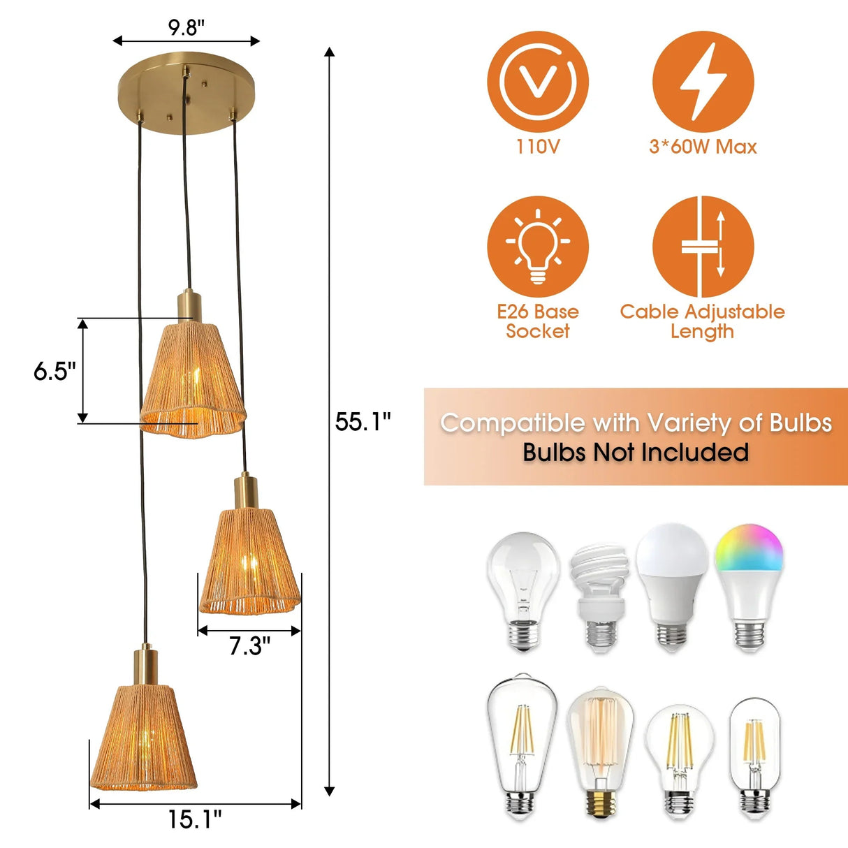 15 Inch Merle 3-Light Island Pendant Light