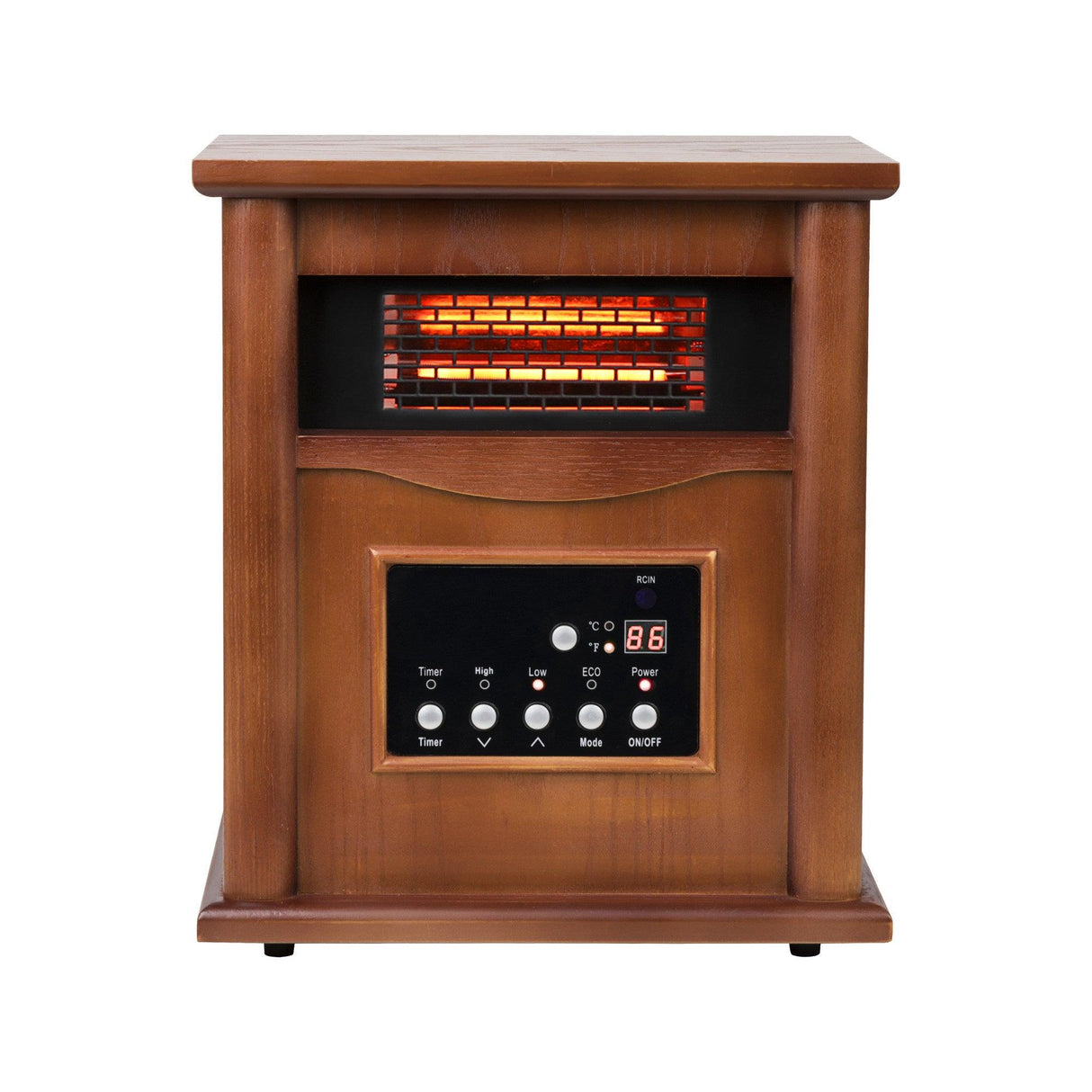 1500-Watt Electric Cabinet 4 Quartz Infrared Heater Wood with LED Digital Screen, Remote Control and Timer-Parc Decor