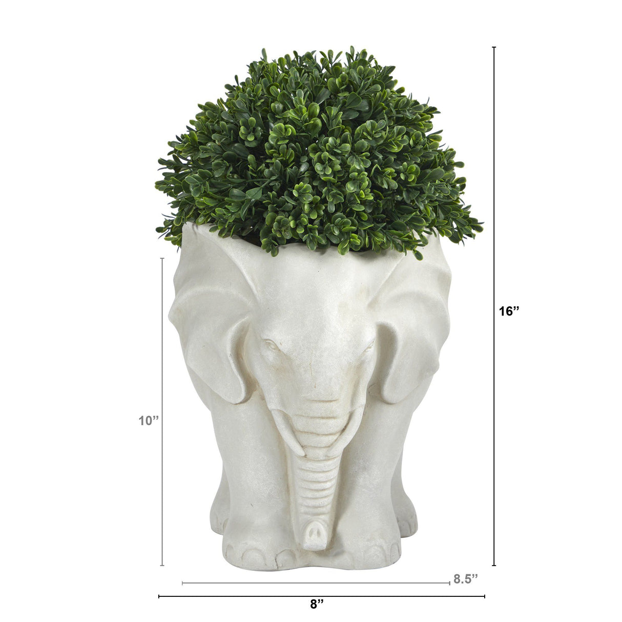 16” Boxwood Topiary Artificial Plant in Elephant Shaped Planter (Indoor/Outdoor)-Parc Decor