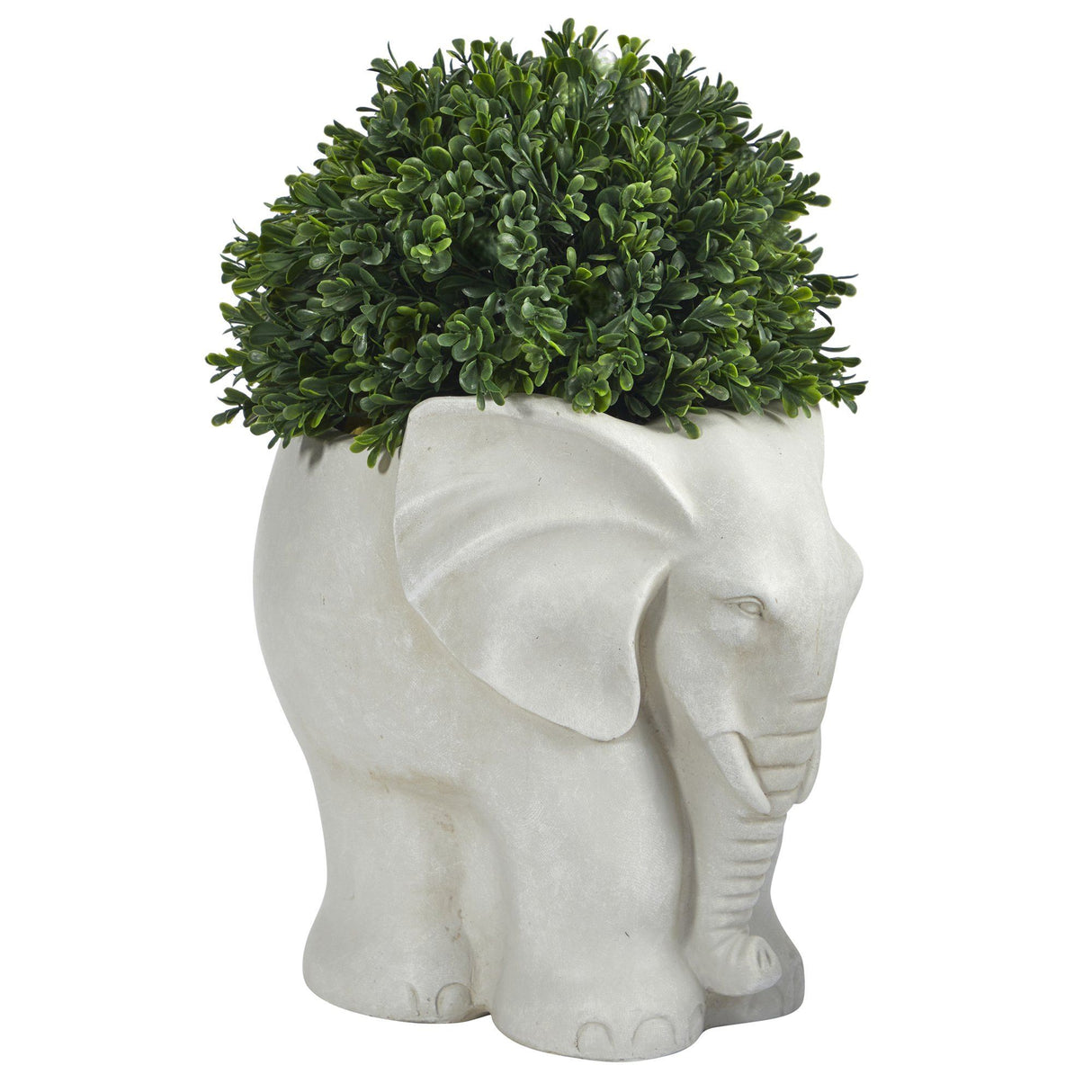 16” Boxwood Topiary Artificial Plant in Elephant Shaped Planter (Indoor/Outdoor)-Parc Decor