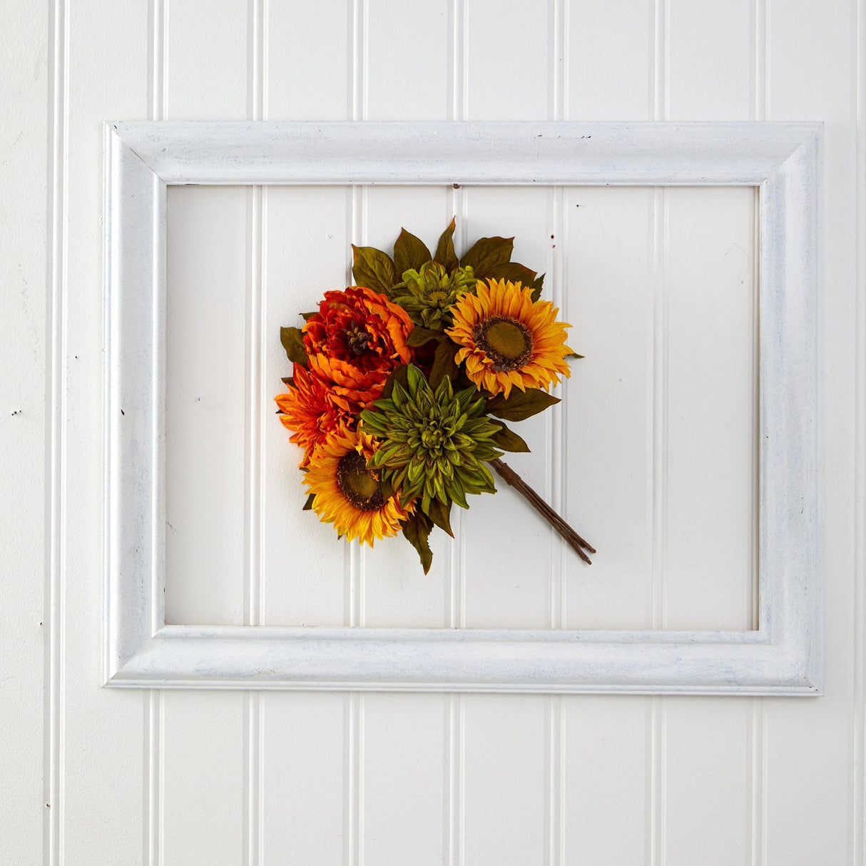 16” Peony, Dahlia and Sunflower Artificial Flower Bouquet (Set of 2)-Parc Decor