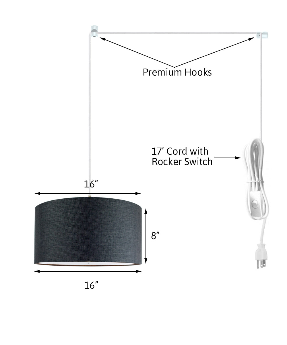 16"W 2 Light Swag Plug-In Pendant Granite Gray with Diffuser White Cord