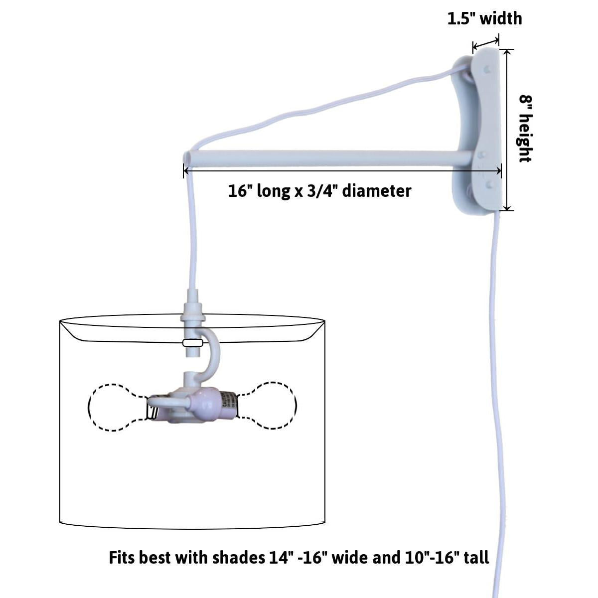 16"W MAST Plug-In Wall Mount Pendant 2 Light White Cord/Arm with Diffuser Granite Gray Shade