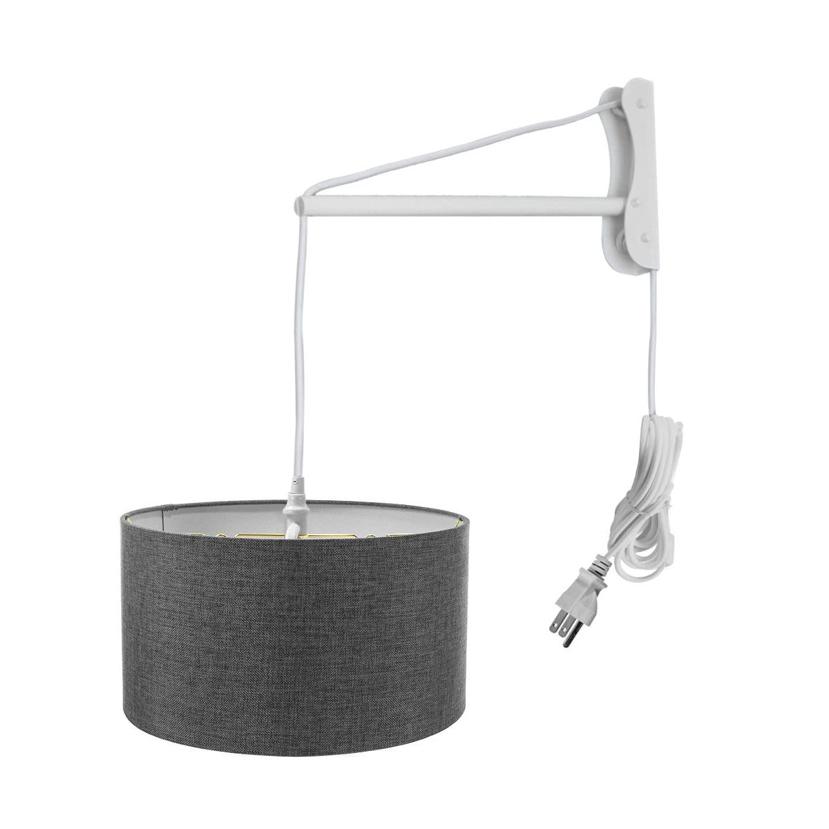 16"W MAST Plug-In Wall Mount Pendant 2 Light White Cord/Arm with Diffuser Granite Gray Shade