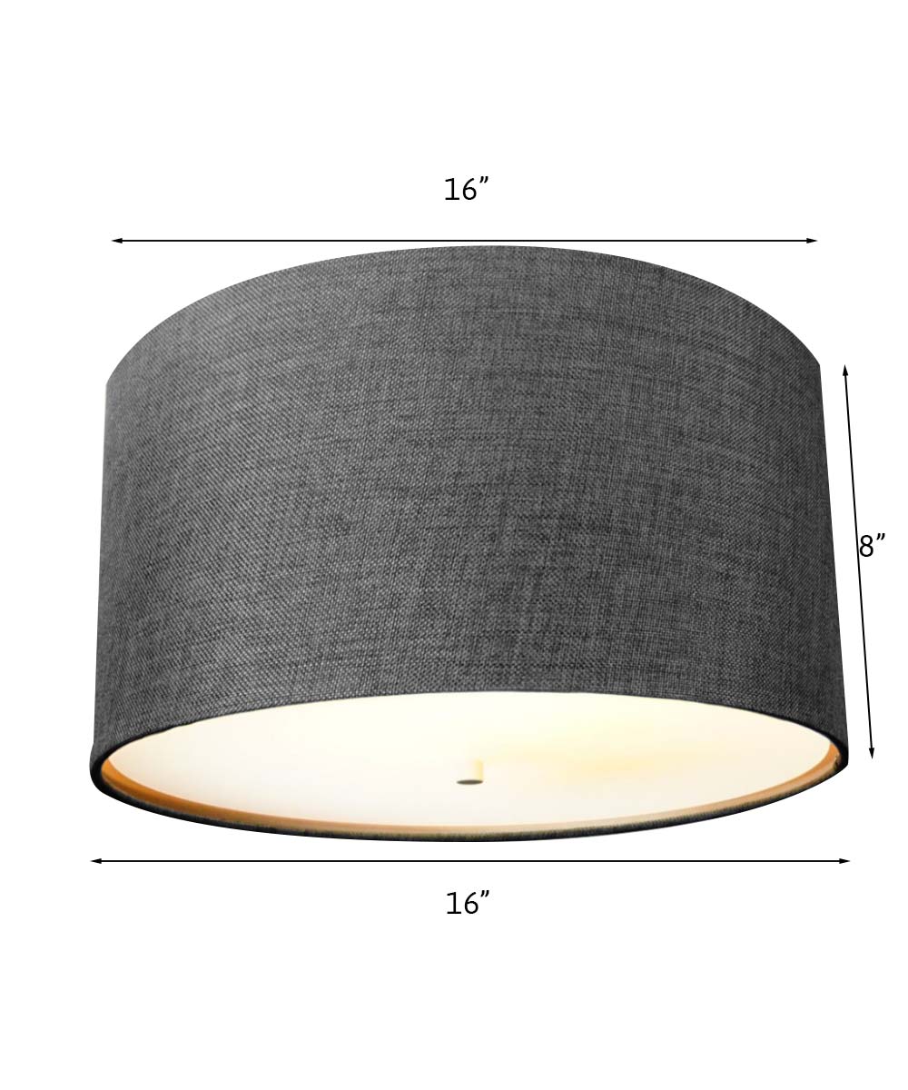 16"W Moderne Flush Mount Conversion Kit Granite Gray Burlap Hardback Drum Lampshade