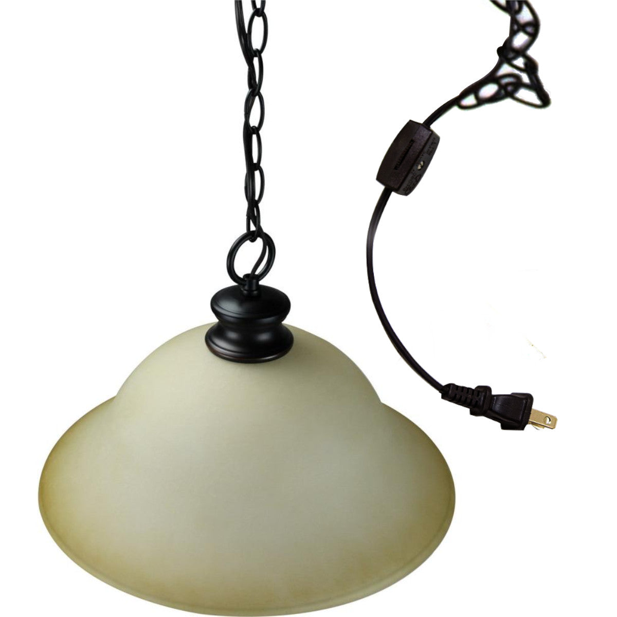 16"W Plug In Swag Amber Glass Pendant Light Bronze Finish-Pendant-Parc Decor