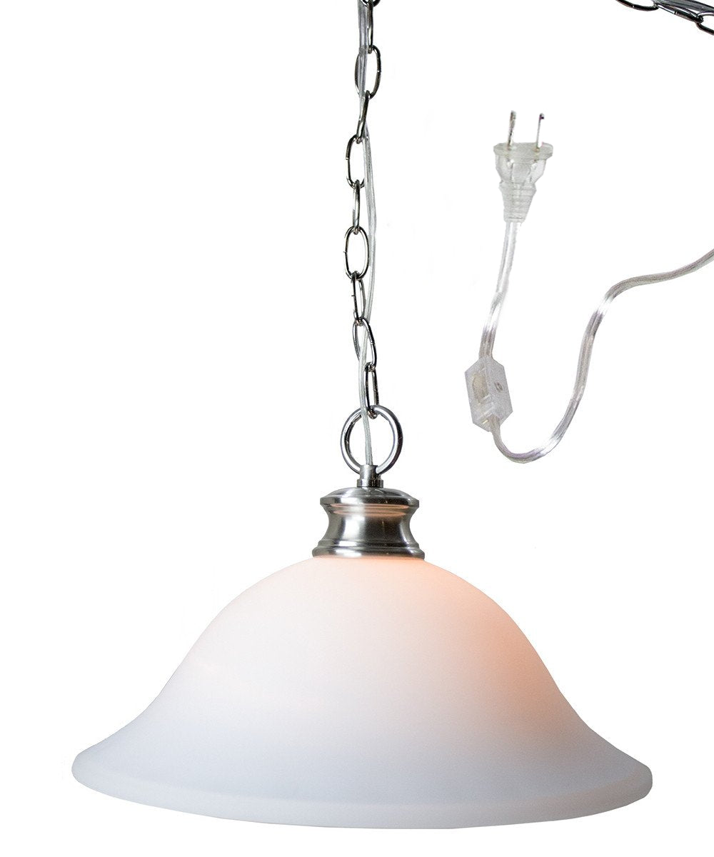 16"W Plug In Swag Milky White Glass Pendant Light Polished Nickel Finish-Pendant-Parc Decor