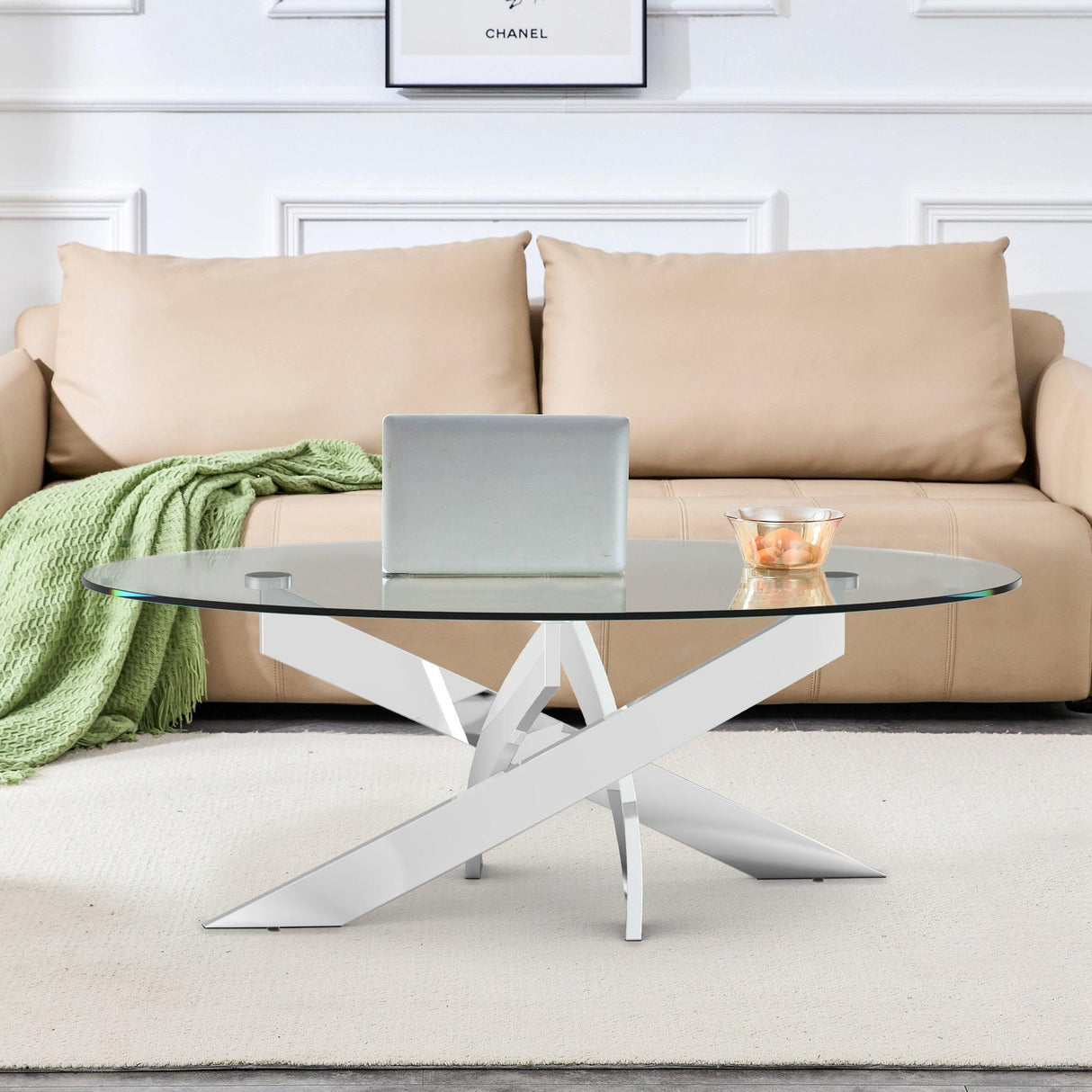 17" H Contemporary Glass Coffee Table in Living Room, Bedroom-边桌-Parc Decor