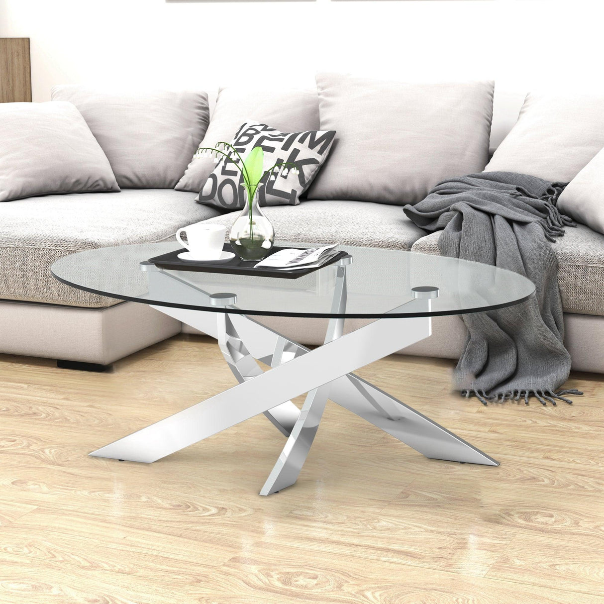 17" H Contemporary Glass Coffee Table in Living Room, Bedroom-边桌-Parc Decor